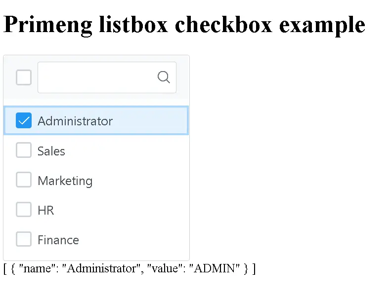 Angular primeng listbox checkbox example