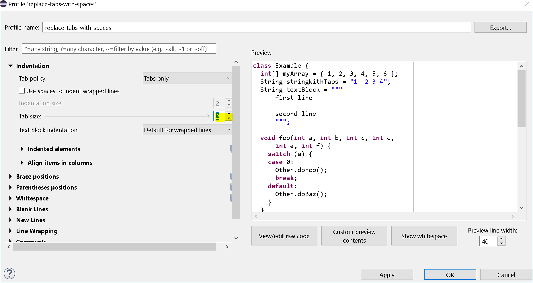 eclipse change settings tabs with spaces in java
