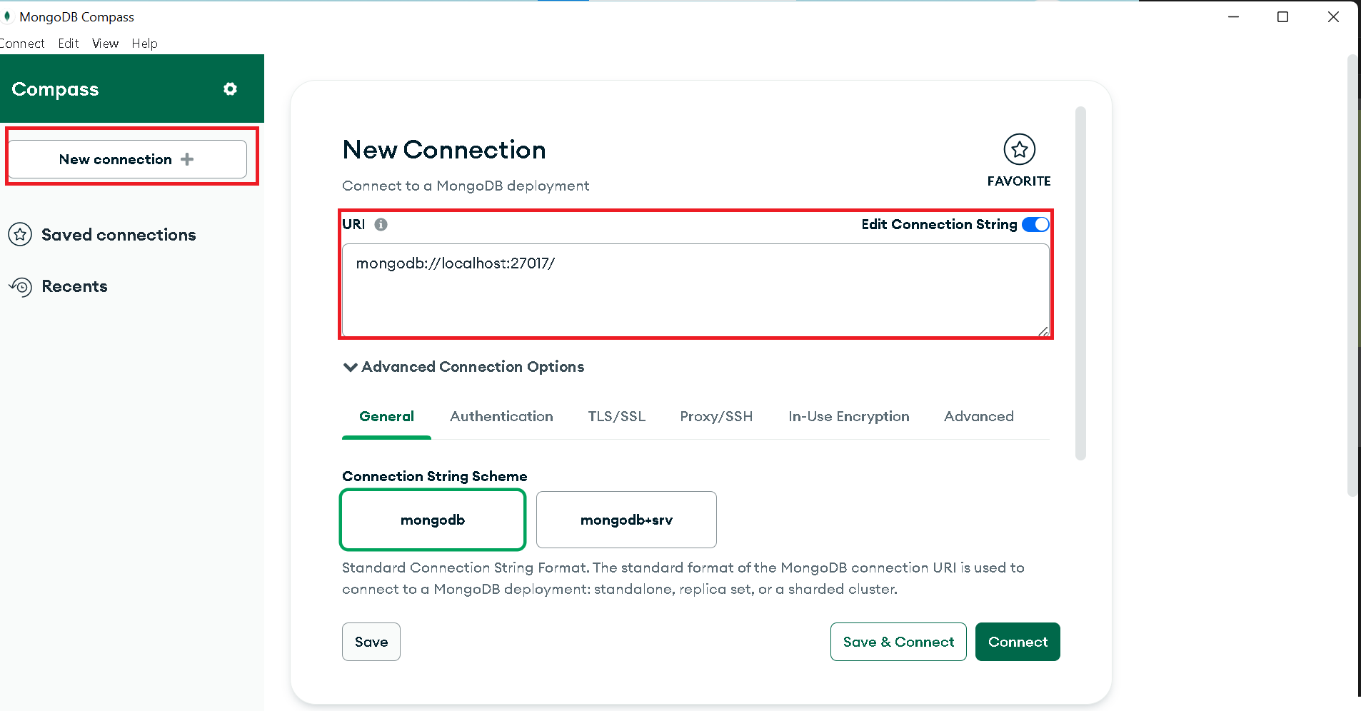 Mongodb Compass Connection create