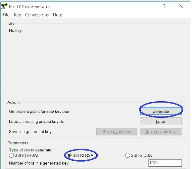 Generate private Key using PuttyGen client tool