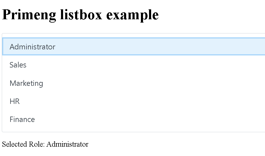 Angular primeng listbox example