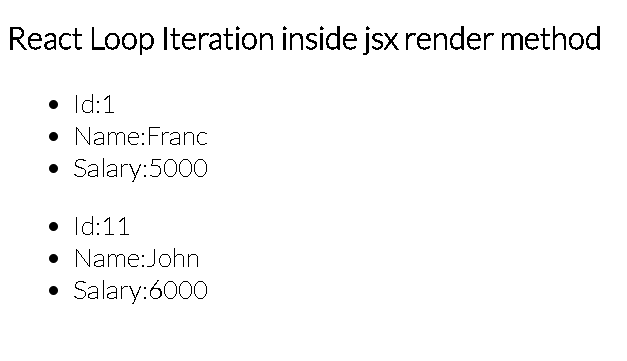 Iterate array objects inside react render jsx method examples 