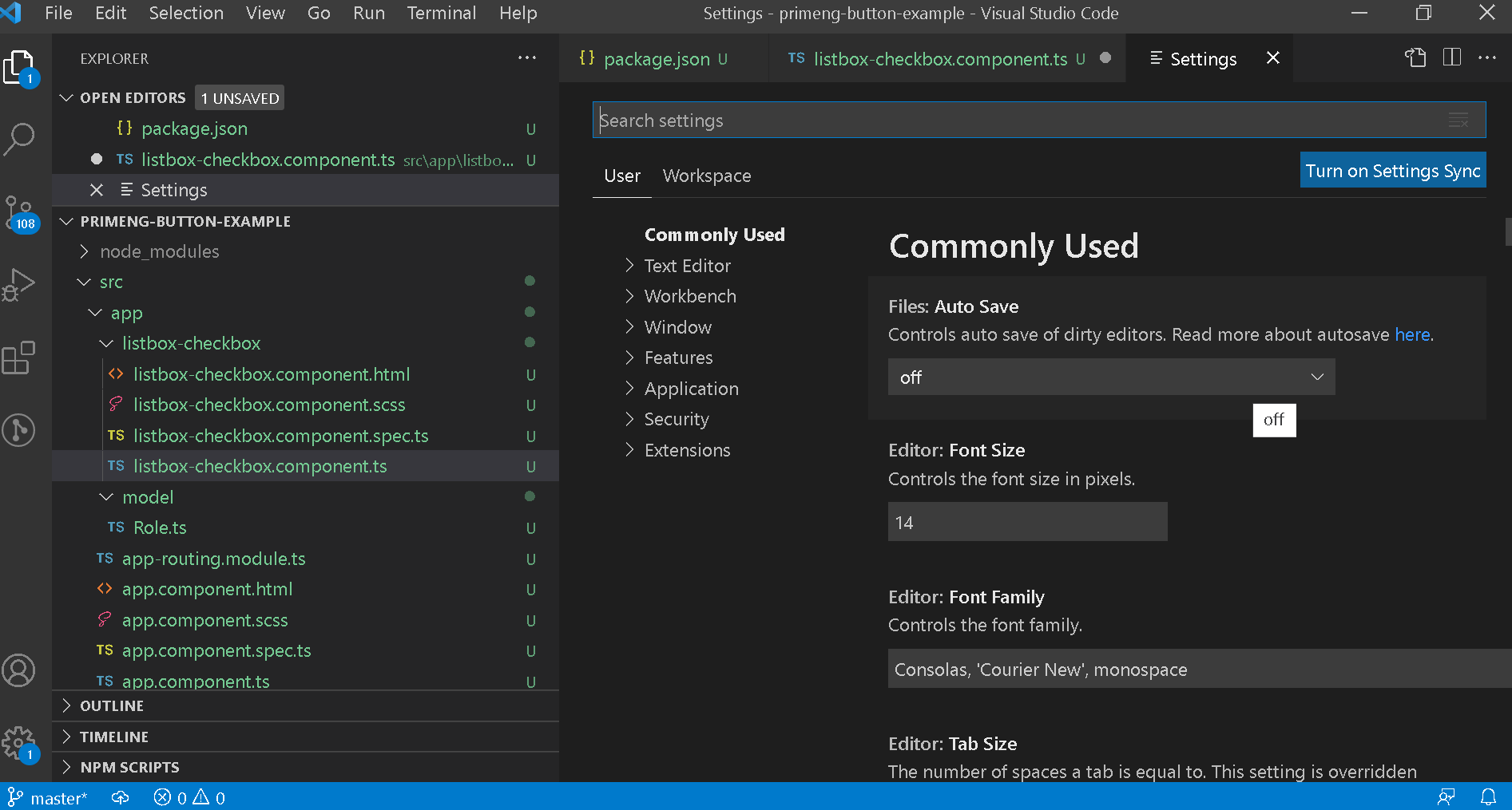 Visual Studio Code default settings